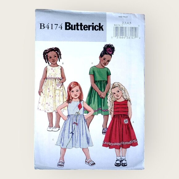 Vintage Butterick Sewing Pattern B4174 Girls Dresses Size 2-5 Uncut Factory Fold - Picture 1 of 2